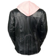 Milwaukee Leather ML2066 Women's 3/4 Black and Pink Leather Hoodie Jacket with Reflective Tribal Design
