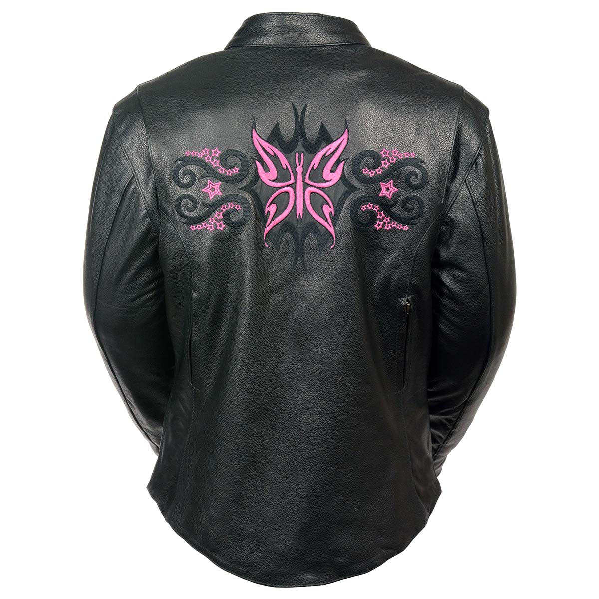 Milwaukee Leather ML2071 Ladies Black Leather Jacket with Fuchsia Butterfly Design