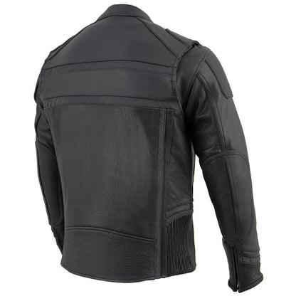 Milwaukee Leather ML2083 Men's Black Premium Leather Vented Motorcycle Rider Jacket w/ Reflective Piping