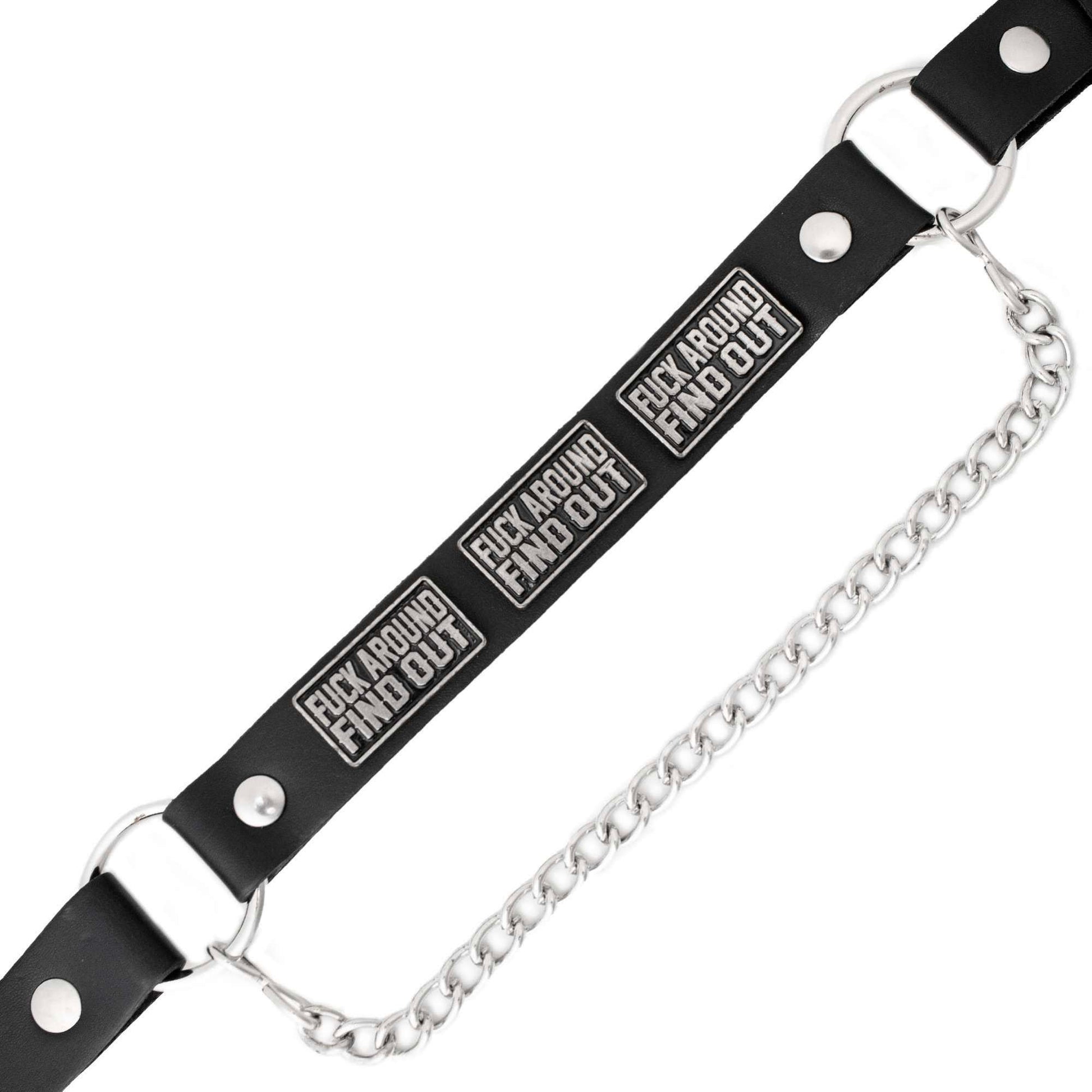 Milwaukee Leather Motorcycle Boot Chain – Silver Chain & Buckle, F‑Around – Find Out Text Accent - ML3009