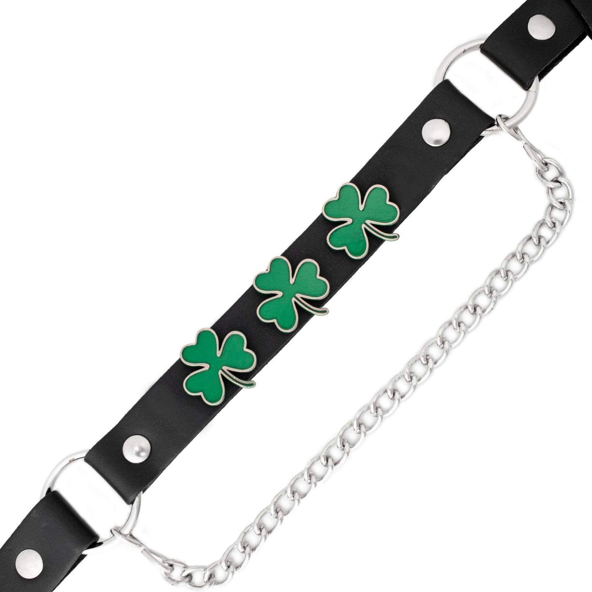 Milwaukee Leather Silver Four‑Leaf Clover Emblem Boot Chain with Adjustable Strap - MLA3014