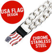 Milwaukee Leather American Flag Vest Extender - Double Chrome Chains Genuine Leather 6.5
