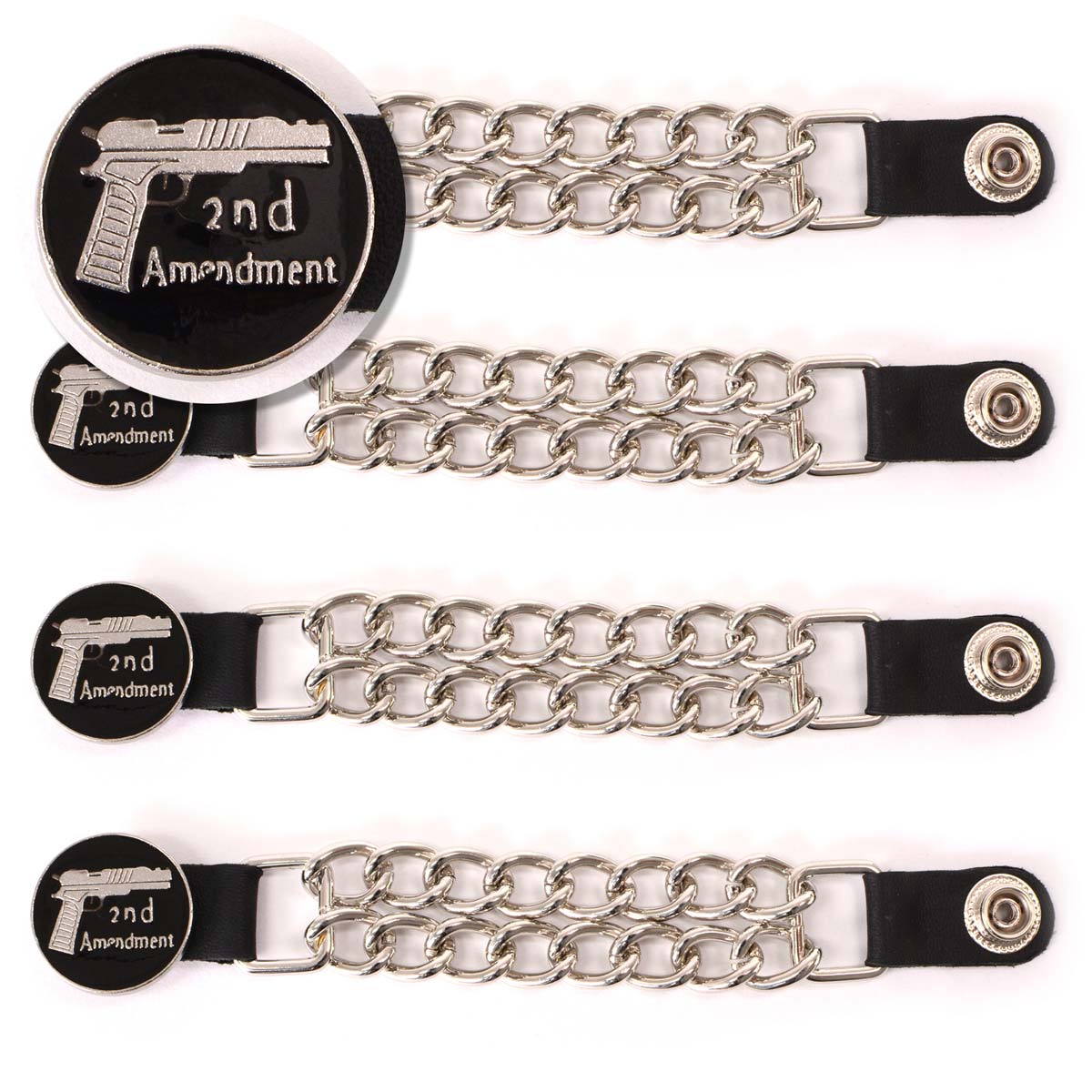 Milwaukee Leather 2nd Amendment Medallion Vest Extender - Double Chrome Chains Genuine Leather 6.5" Extension 4-PCS MLA6027SET