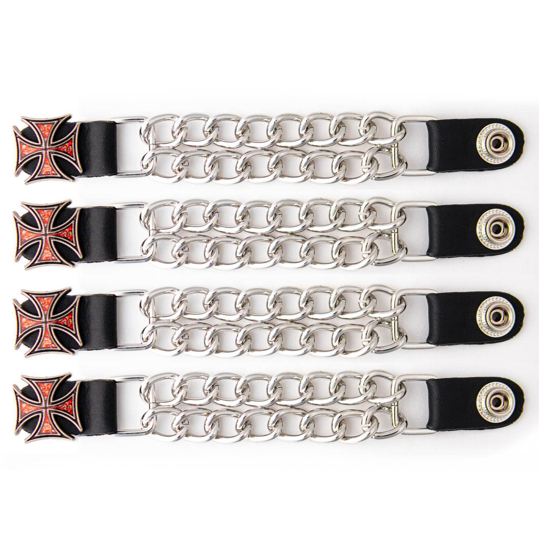Milwaukee Leather 4-Piece Vest Extender Set - Red Iron Cross, Double Chrome Chains, 4-Inch-MLA6029SET