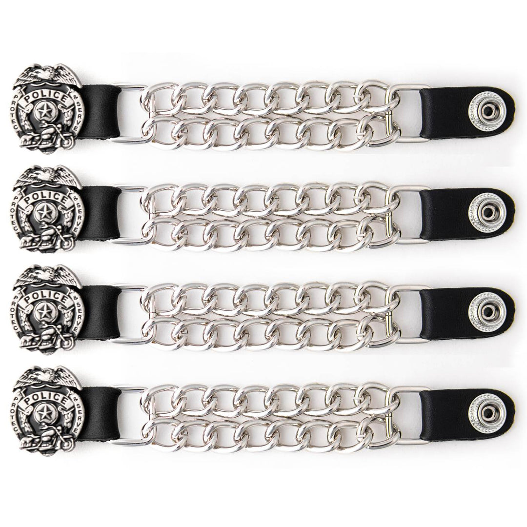 Milwaukee Leather 4-Piece Vest Extender Set - Police Badge, Double Chrome Chains, 4-Inch-MLA6032SET