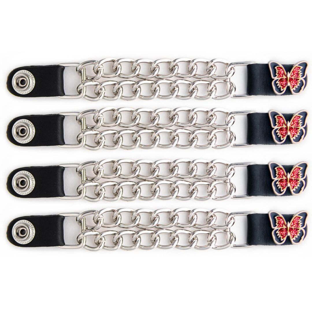 Milwaukee Leather 4-Piece Vest Extender Set - Red Butterfly, Double Chrome Chains, 4-Inch-MLA6038SET