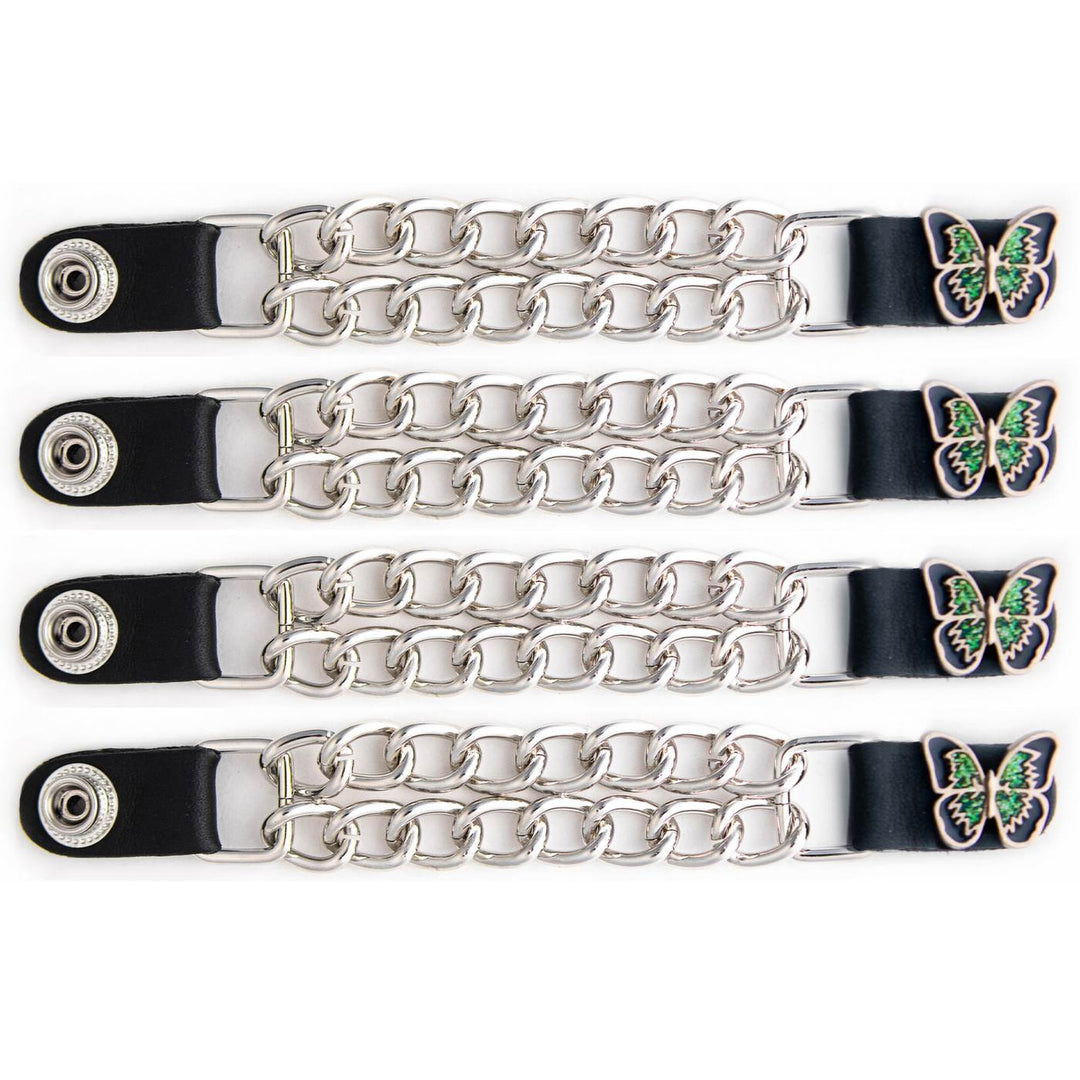 Milwaukee Leather 4-Piece Vest Extender Set - Green Butterfly, Double Chrome Chains, 4-Inch-MLA6040SET