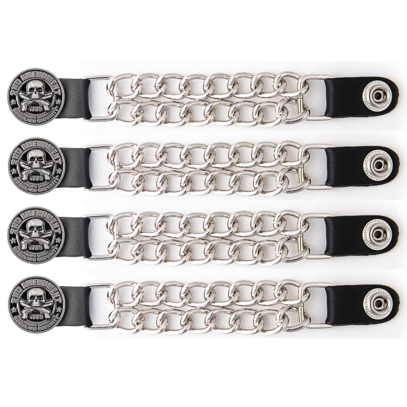 Milwaukee Leather 4-Piece Vest Extender Set - 2nd Amendment, Double Chrome Chains, 4-Inch-MLA6047SET