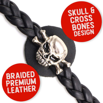 Milwaukee Leather MLA6061SET Skull and Cross Bones 4-PCS Vest Extender Double Chrome Chains w/ Genuine Braided Leather 4" Extension