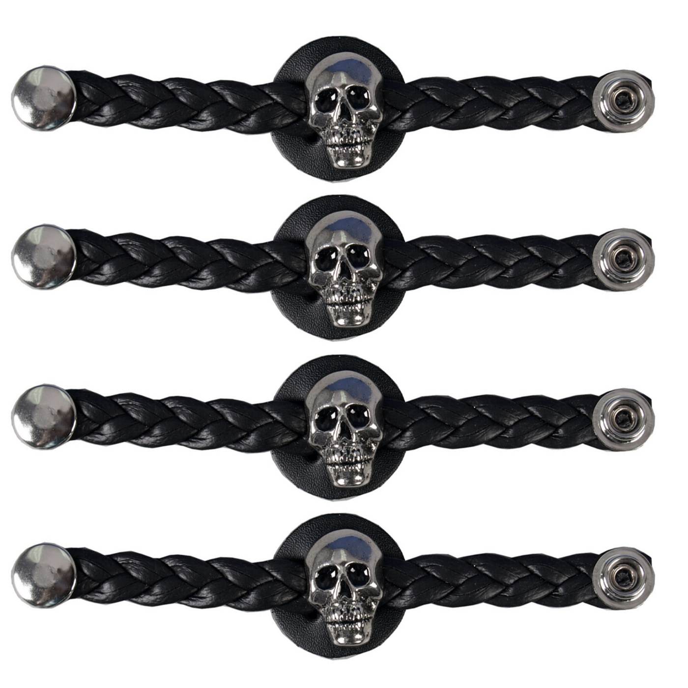 Milwaukee Leather Skull Medallion Vest Extender Genuine Leather Braided Strap 6.5" Extension 4-PCS MLA6064SET