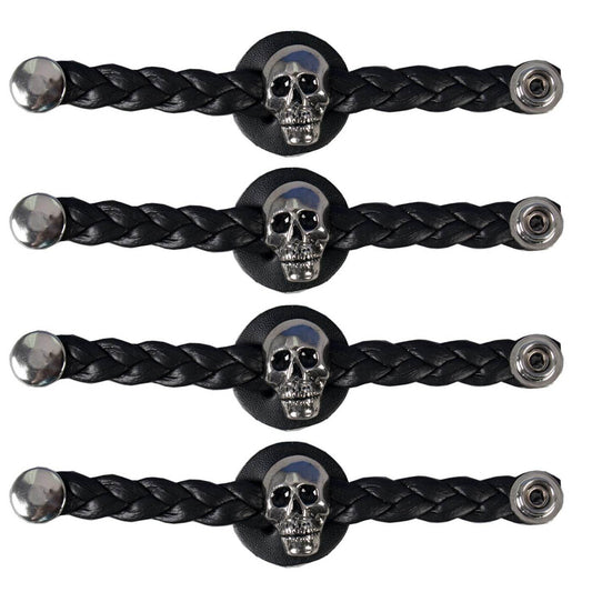 Milwaukee Leather Skull Medallion Vest Extender Genuine Leather Braided Strap 6.5" Extension 4-PCS MLA6064SET
