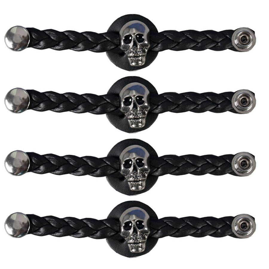 Milwaukee Leather Skull Medallion Vest Extender Genuine Leather Braided Strap 6.5" Extension 4-PCS MLA6064SET