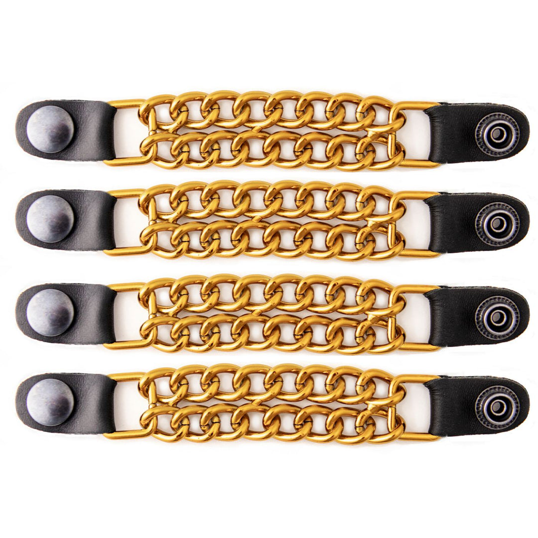 Milwaukee Leather MLA6091 Gold 4 Inch 4-PCS Vest Extender Set - Double Chrome Chains w/ Genuine Leather