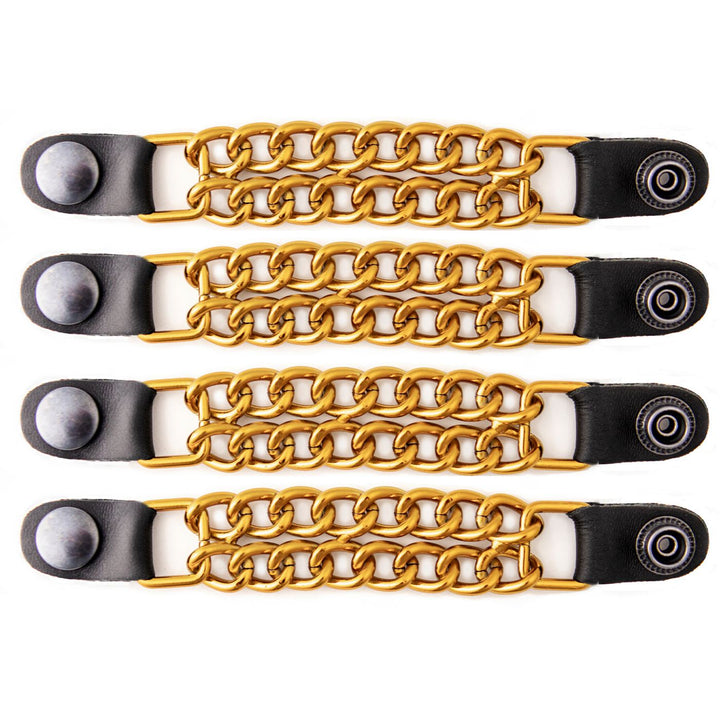 Milwaukee Leather MLA6091 Gold 4 Inch 4-PCS Vest Extender Set - Double Chrome Chains w/ Genuine Leather