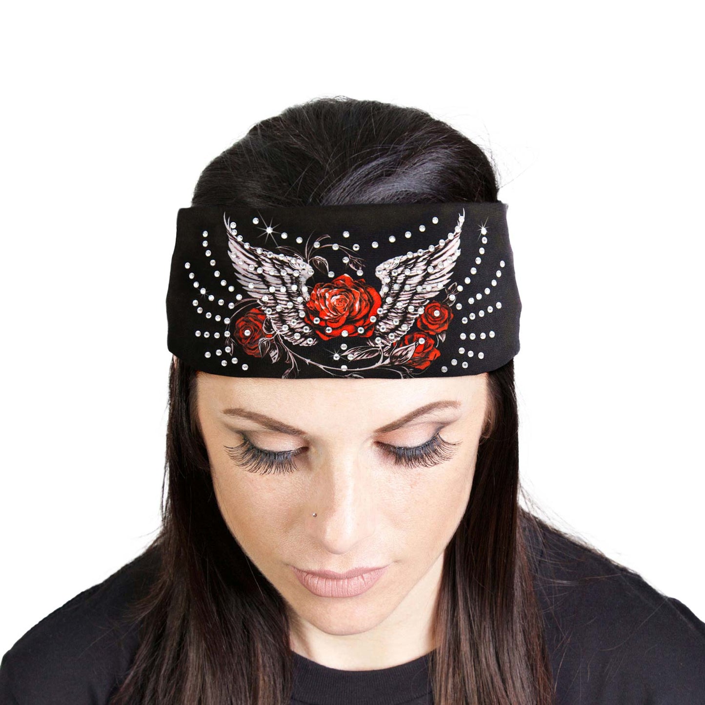 Milwaukee Leather | Bling Designed Wide Headbands-Headwraps for Women Biker Bandana with Flaming Rose - MLA8023
