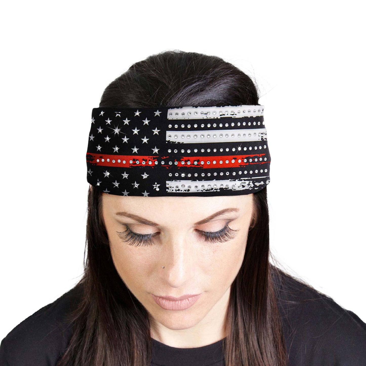 Milwaukee Leather | Bling Designed Wide Headbands-Headwraps for Women Biker Bandana with Red Flag - MLA8036