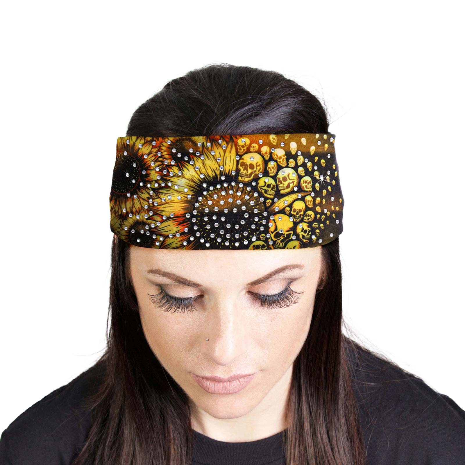 Milwaukee Leather | Bling Designed Wide Headbands-Headwraps for Women Biker Bandana with Sun Flower Skull - MLA8045