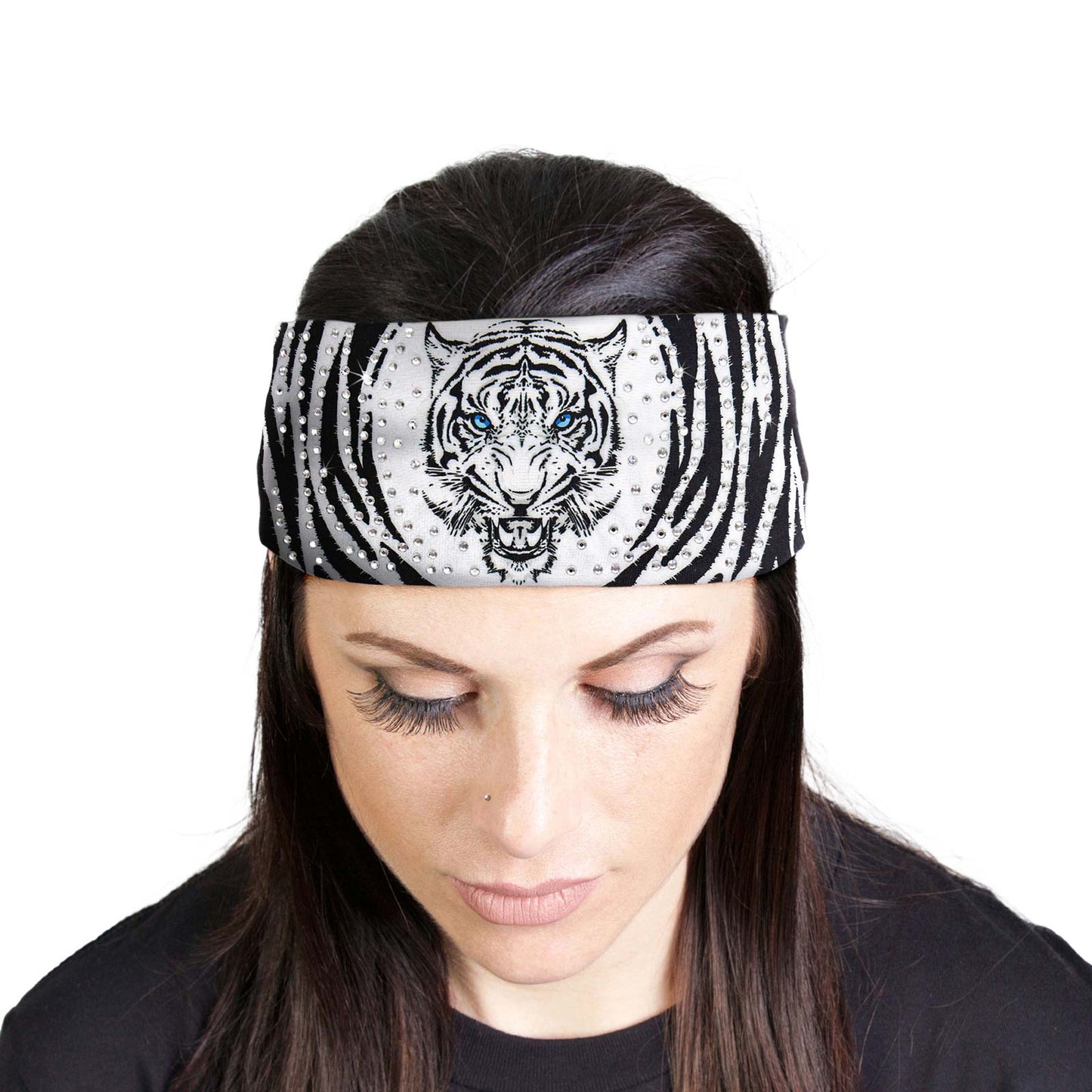 Milwaukee Leather | Bling Designed Wide Headbands-Headwraps for Women Biker Bandana with White Tiger - MLA8050