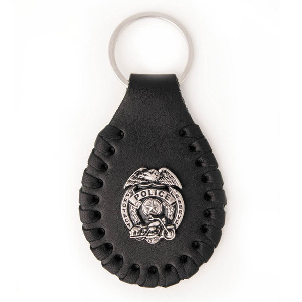 Milwaukee Leather Black Police Badge Pewter Emblem Key Chain