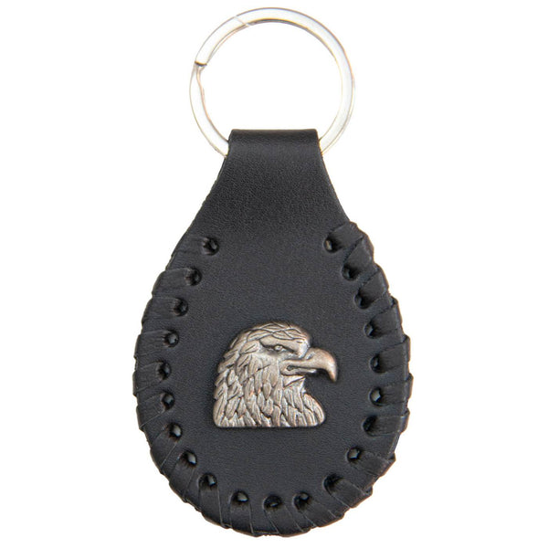 Milwaukee Leather Eagle Head Pewter Emblem Black Key Chain