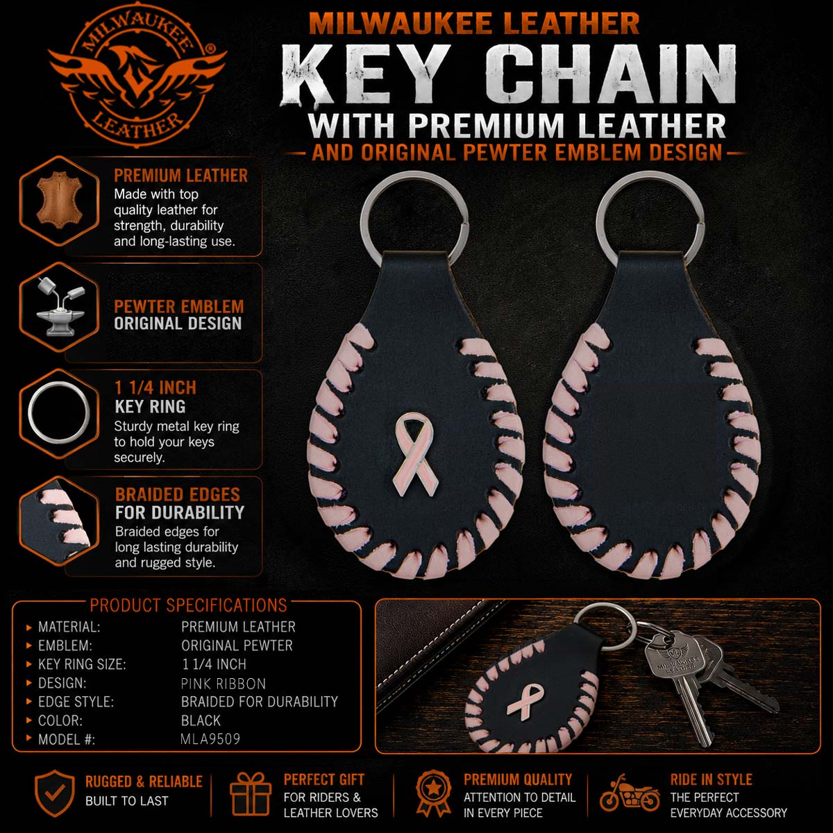 Milwaukee Leather Black Key Chain MLA9509