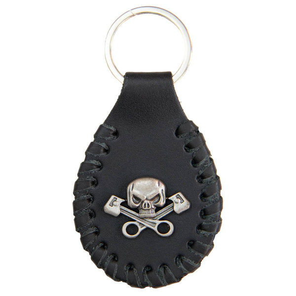 Milwaukee Leather Skull and Pistons Pewter Emblem Key Chain - MLA9525