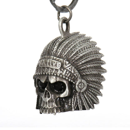 Milwaukee Leather MLB9025 'Native Skull with Black Eyes' Motorcycle Good Luck Bell | Key Chain Accessory for Bikers