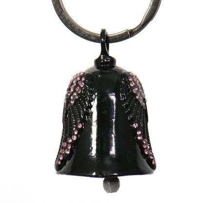 Milwaukee Leather MLB9027 Black 'Wings with Pink Diamonds' Motorcycle Good Luck Bell | Key Chain Accessory for Bikers