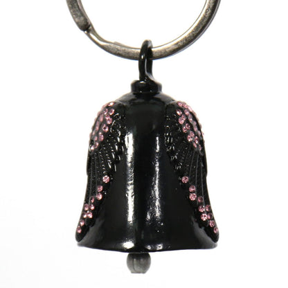 Milwaukee Leather MLB9027 Black 'Wings with Pink Diamonds' Motorcycle Good Luck Bell | Key Chain Accessory for Bikers