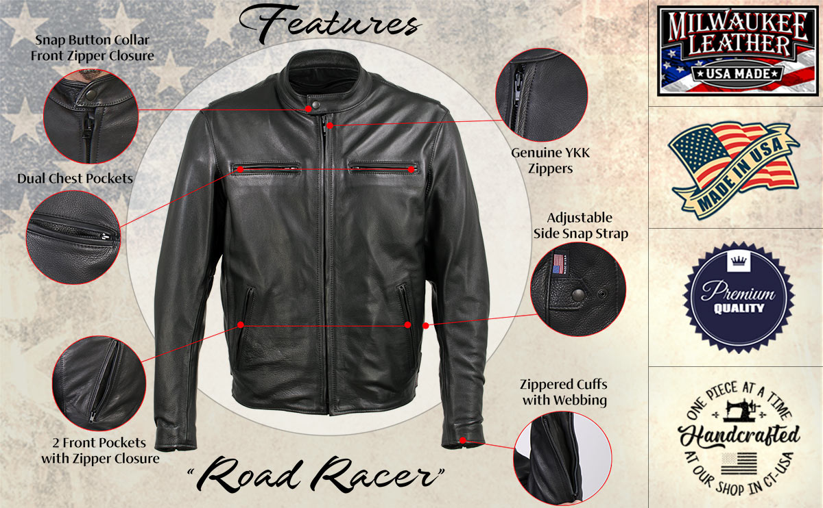 Milwaukee Leather USA MADE MLJKM5001 Men's Black Road Racer