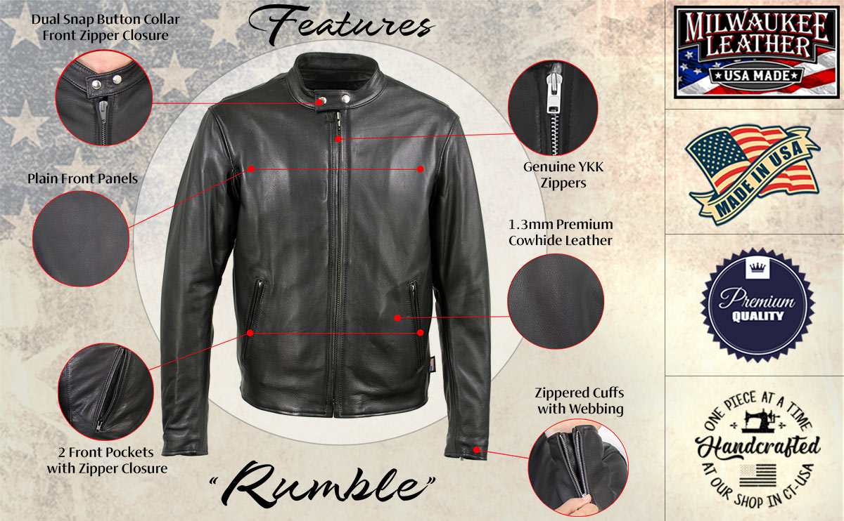 Milwaukee Leather USA MADE MLJKM5006 Men's Black Rumble Premium