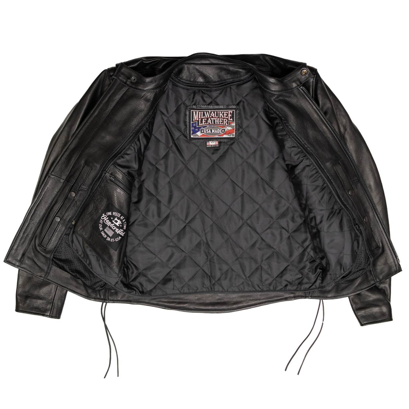 Milwaukee Leather USA MADE MLJKM5002 Men's Black Air Stream Vented Premium Leather Motorcycle Jacket with Side Laces
