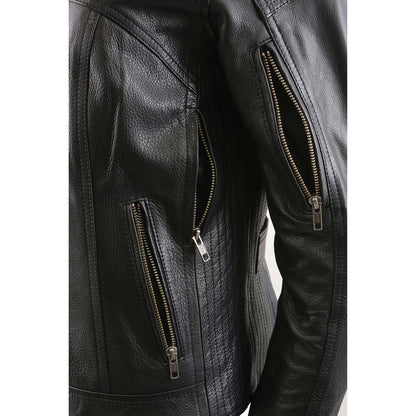 Milwaukee Leather MLL2501 Ladies ‘Vented Racer’ Leather Jacket with Removable Hoodie Liner