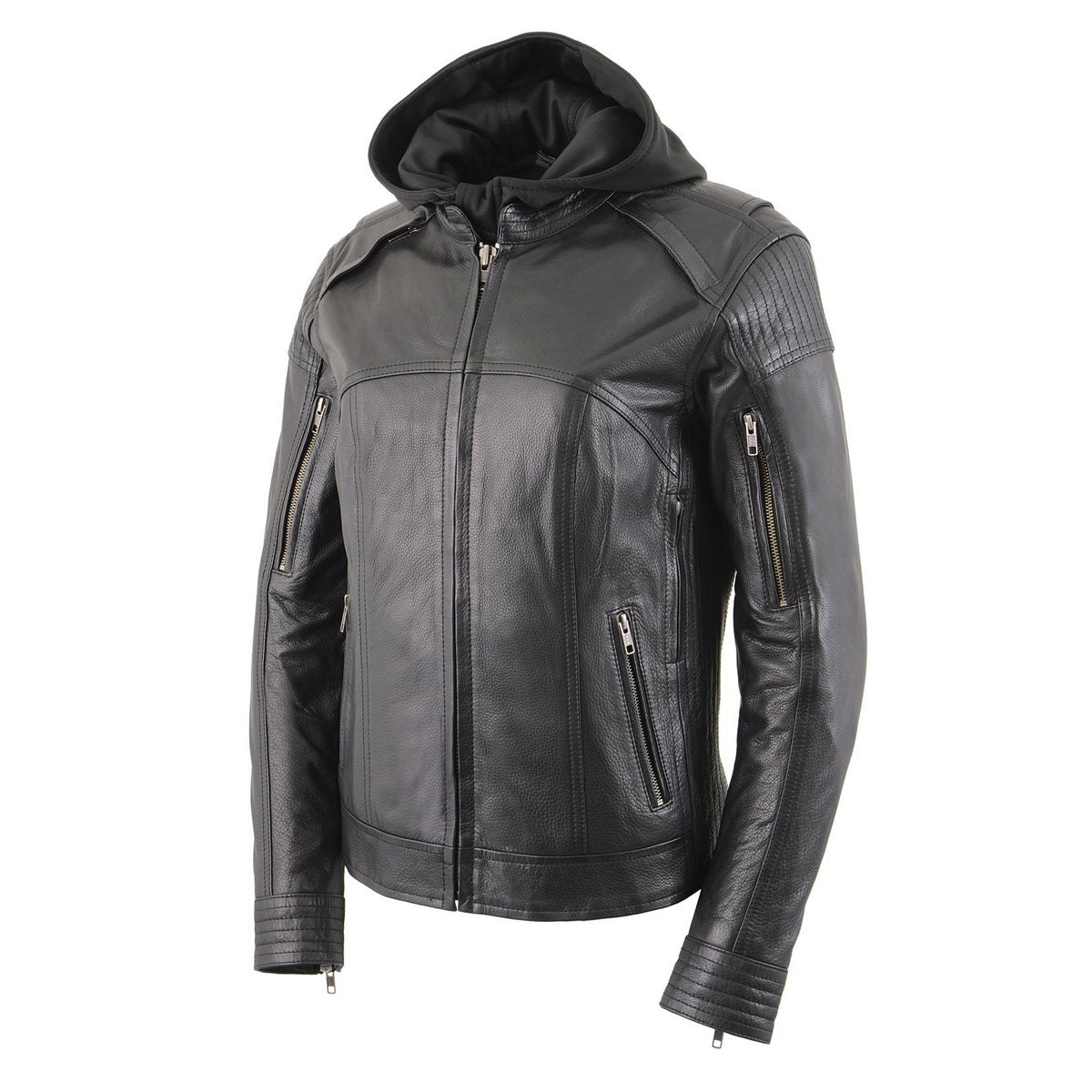 Milwaukee Leather Women's Vented Racer Leather Jacket with Removable Hoodie MLL2501