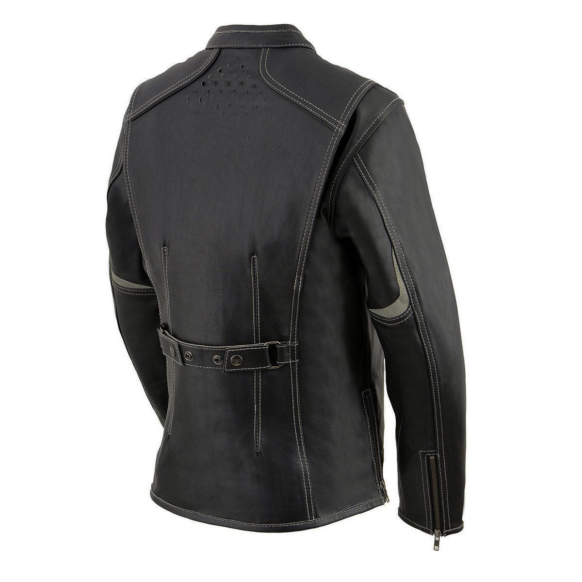 Milwaukee Leather MLL2502 Women's 'Laser Cut' Distressed Black and Grey Scuba Style Racer Jacket