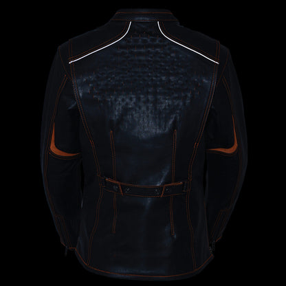 Milwaukee Leather MLL2502 Women's 'Laser Cut' Distressed Black and Grey Scuba Style Racer Jacket