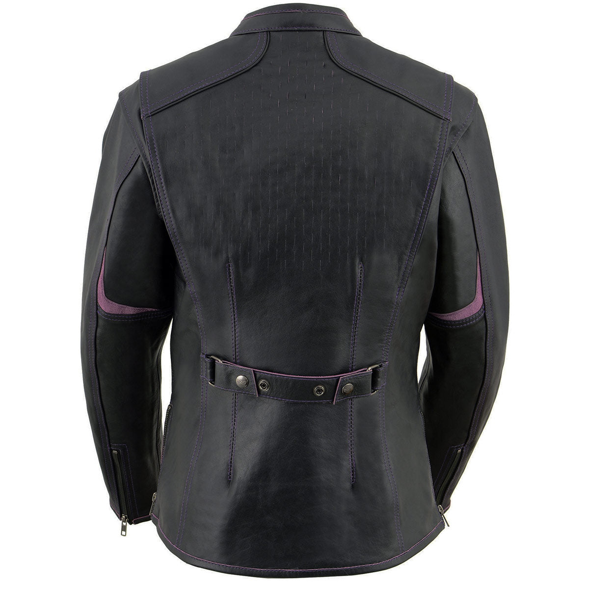 Milwaukee Leather MLL2502 Women's 'Laser Cut' Distressed Black and Purple Scuba Style Racer Jacket