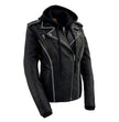 Milwaukee Leather MLL2503 Women's Black 'Bedazzled' Leather Moto Jacket with Hoodie