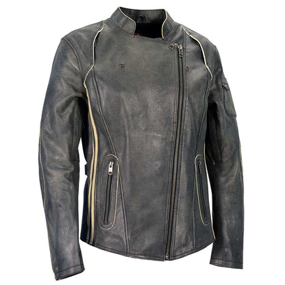 Milwaukee Leather MLL2505 Women's Lightweight Vintage Cafe Racer Jacket with Racing Stripes