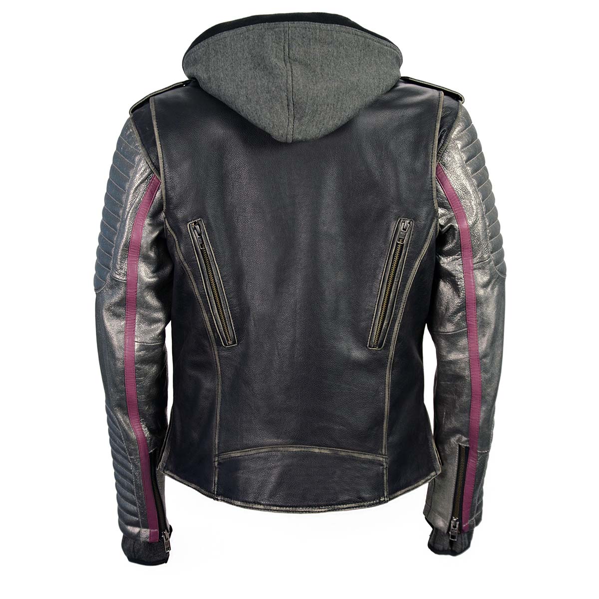 Milwaukee Leather MLL2515 Women's Black 'Hooded' Leather Rub-Off Jacket with Silver Sleeves