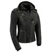Milwaukee Leather MLL2516 Black Leather Rub-Off Leather Jacket with Hoodie for Women