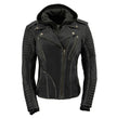 Milwaukee Leather MLL2516 Black Leather Rub-Off Leather Jacket with Hoodie for Women