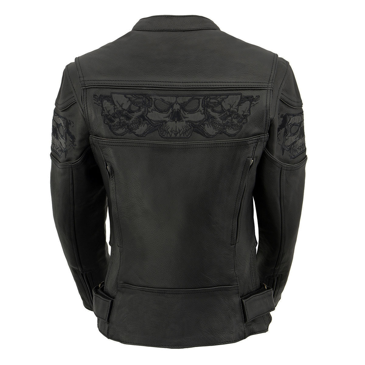 Milwaukee Leather MLL2540 Women's Crossover Black Leather Scooter Jacket Reflective Skull Graphic