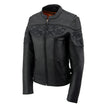 Milwaukee Leather MLL2540 Women's Crossover Black Leather Scooter Jacket w/ Reflective Skull Graphic