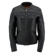 Milwaukee Leather MLL2540 Women's Crossover Black Leather Scooter Jacket w/ Reflective Skull Graphic