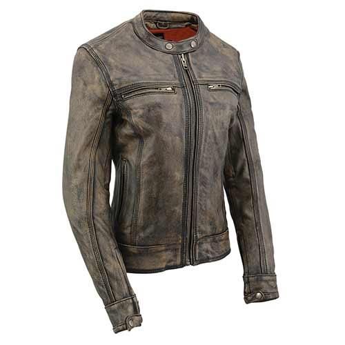 Milwaukee Leather MLL2550 Women's Scooter Distressed Brown Leather Vented Motorcycle Jacket