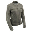 Milwaukee Leather MLL2550 Women's Scooter Distressed Grey Leather Motorcycle Riding Vented Jacket