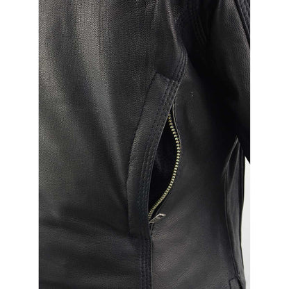 Milwaukee Leather MLL2551 Women's Scooter Black Leather Vented Lightweight Triple Stitch Motorcycle Jacket