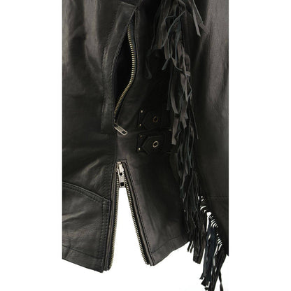 Milwaukee Leather MLL2565 Women's Black Fringed Lightweight Leather Racer Motorcycle Jacket