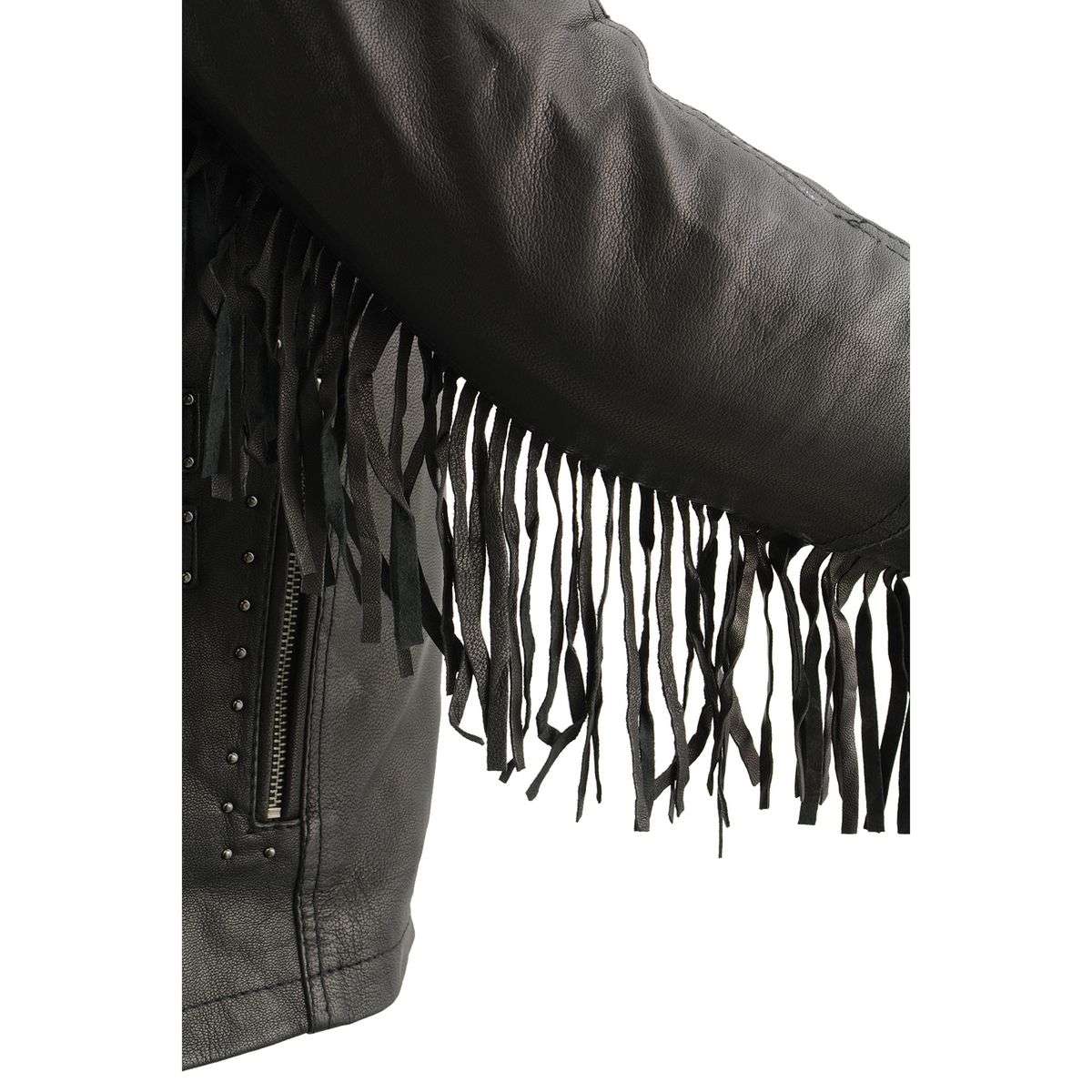 Milwaukee Leather MLL2565 Women's Black Fringed Lightweight Leather Racer Motorcycle Jacket